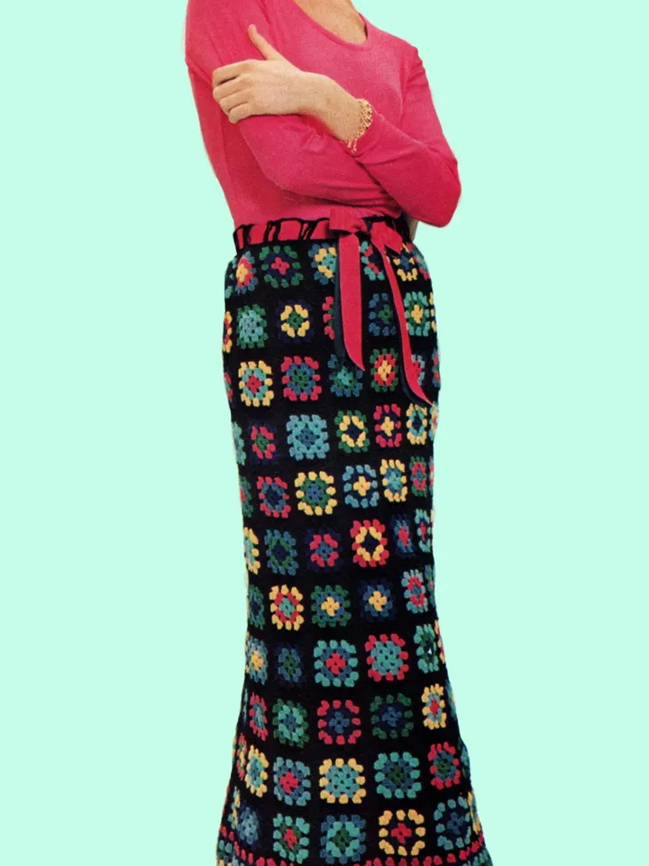 Vintage Crochet Pattern 253 Millefleurs Maxi Skirt Women Granny Squares