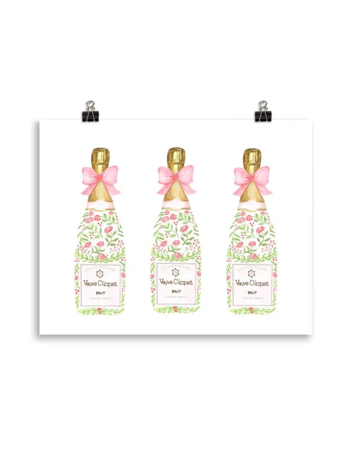 Pink Champagne Bow Wall Art, Pink Room Decor, Trendy Print, Champagne Bow Prints, Coquette Poster, Girly Wall Art, Pink Bow Art, Girly Art