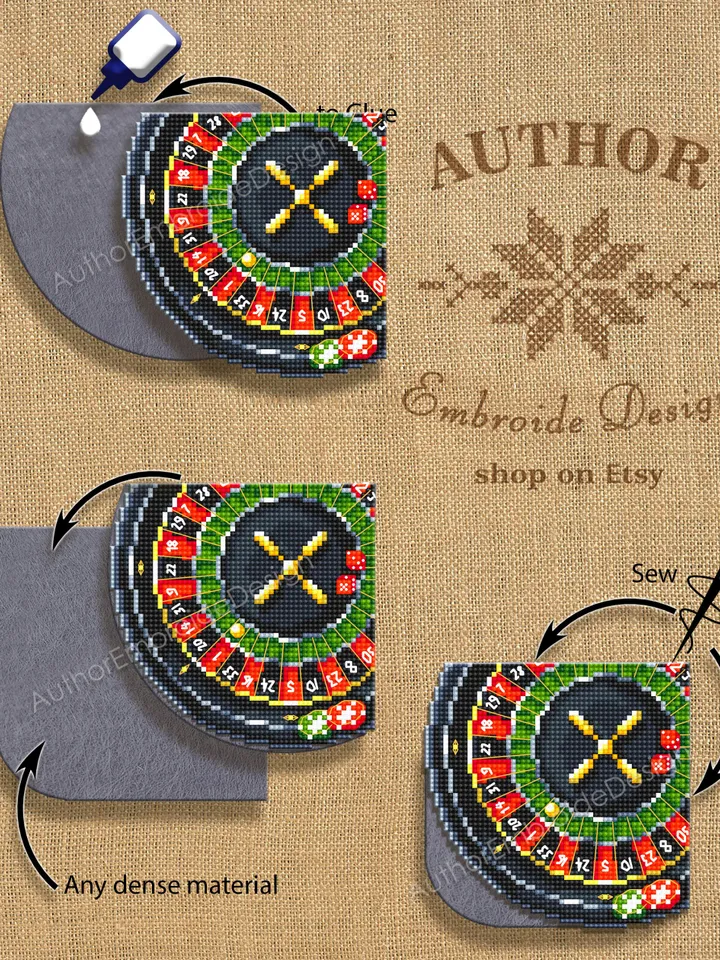 Corner bookmark cross stitch pattern PDF download Casino roulette cross stitch chart, Cool bookmark digital PDF, Game bookmark for him #B253