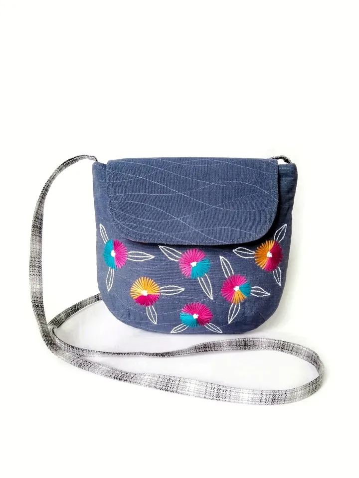 Handcrafted Small Embroidered Messenger Purses for Women - Handmade Fabric Mini Shoulder Bags: Stylish Floral Designs. FREE SHIPPING!