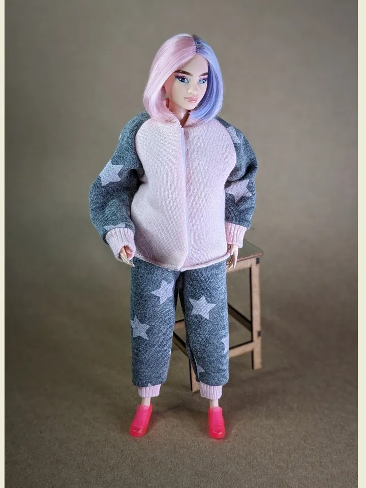Handmade gray & pink sport set for 1/6 scale (11.5 Inch) girl doll