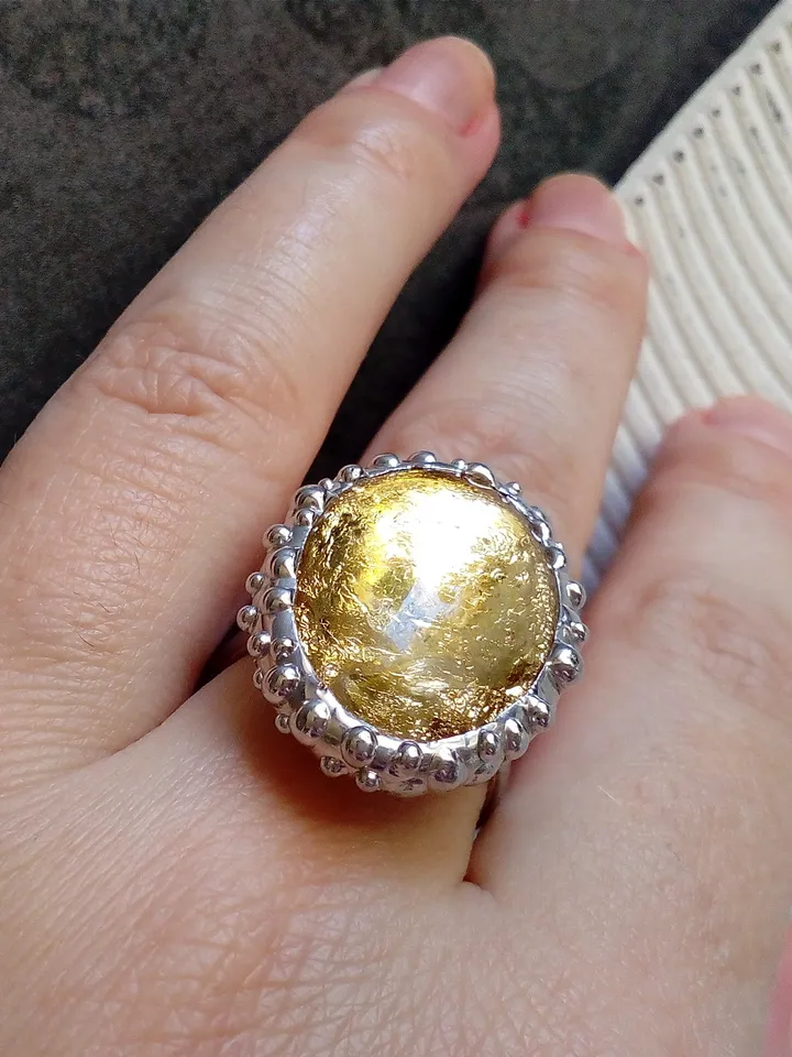 Glass ring, large oval ring, simple stained glass, tin soldered ring, stained glass ring, sparkling ring, shiny ring