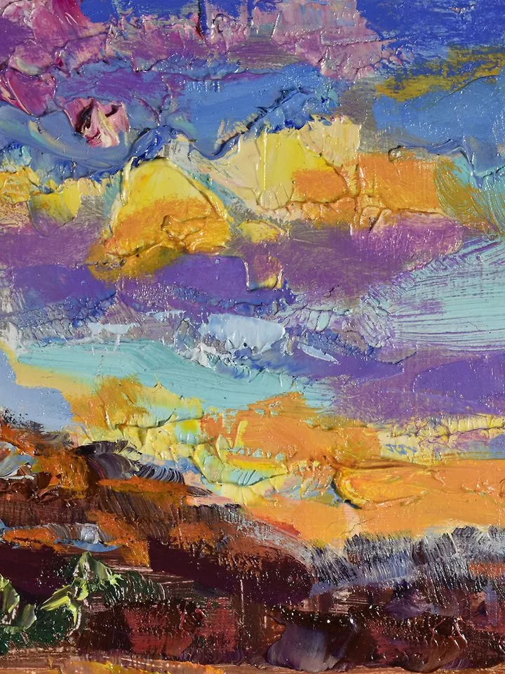 Mountains Artwork Impasto Landscape Plain Painting Original Art Sunset Arizona
