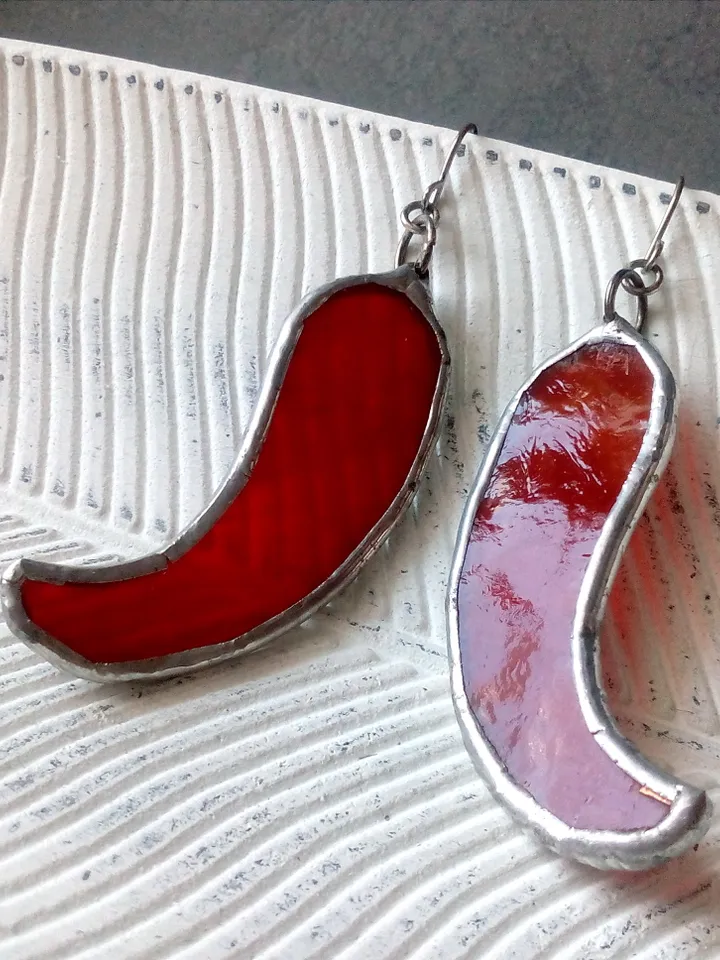 Red pepper earrings, simple stained glass, scarlet witch, kawaii earrings, Dangle earrings, glass earrings