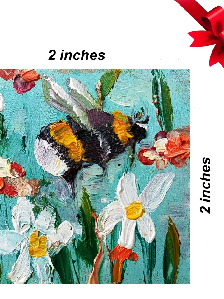 Bumblebee Painting Dollhouse Original Art Mini Painting Miniature 2x2 Small original Oil painting Honeybee Artwork by ArtProkopaloSv