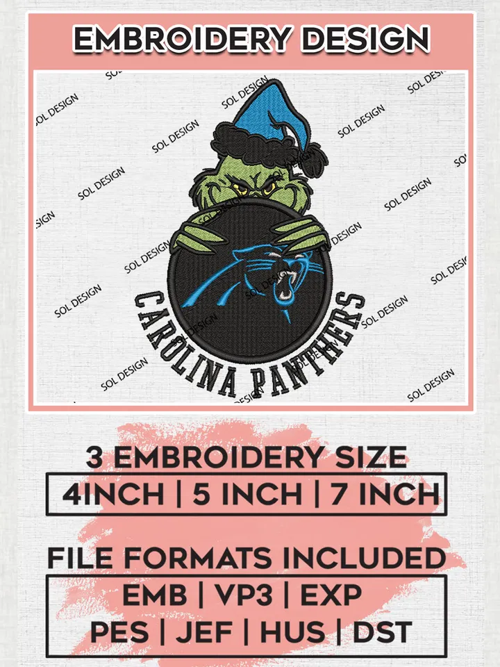 NFL Carolina Panthers Team x Grinch Holding Ornament Logo Embroidery Designs, NFL Panthers Team Machine Embroidery Files, NFL Football Teams, 3 sizes, Grinch Machine embroidery designs, Digital Download