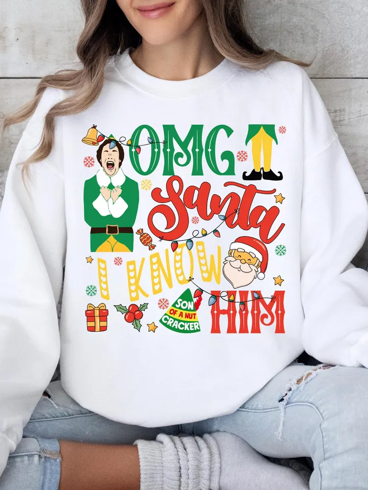 The Elf OMG! Santa I know him! Retro Christmas Movie png sublimation, Digital File / Sublimation Design Download / PNG / Elf Christmas Movie