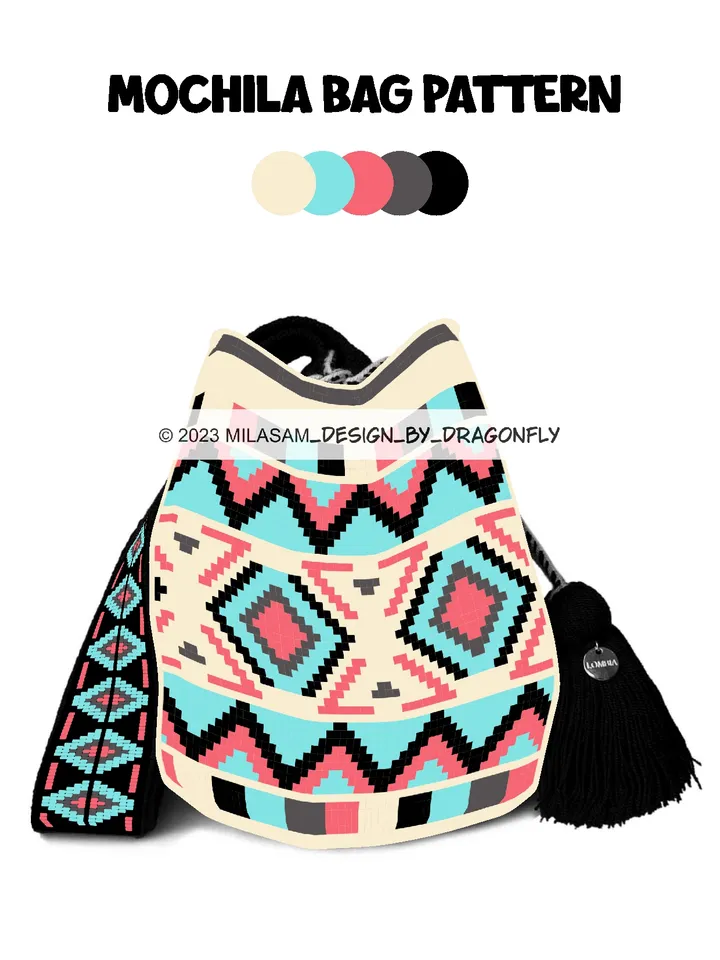 Tapestry Crochet Bag Pattern, Wayuu Mochila Bag, Tote Bag, Beach Bag, Shoulder bag, boho handbag / 921