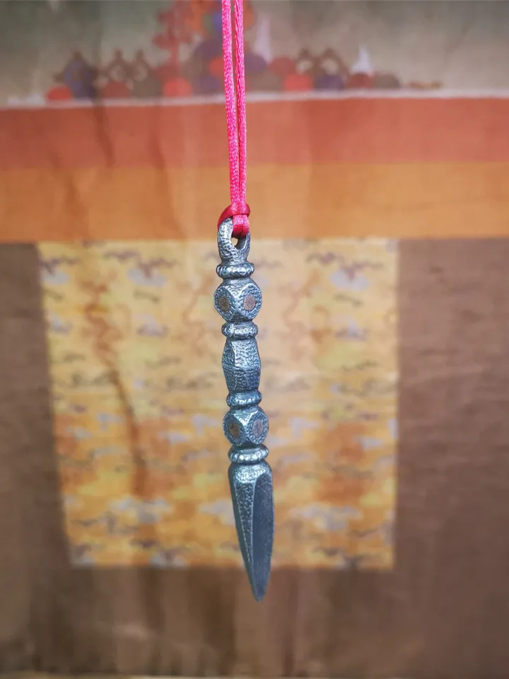 Gandhanra Handmade Tibetan Amulet ,Kila(Dorje Phurba) , Trantic Buddhism Ritual Implement Pendant,Made of Cold Iron,4.0"