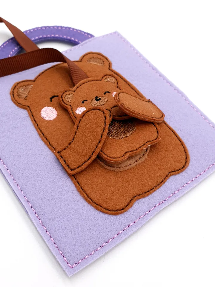 Hugging Bears Quiet Book Page ITH Embroidery Design, Felt Activity Page Pattern, Love Theme Baby Gift, 4x4 Hoop