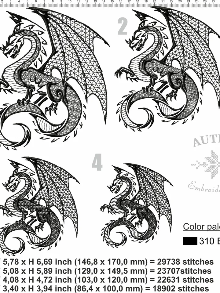 Fantasy dragon for machine embroidery pattern 4 size, Embroidery files flying dragon, Dragon embroidery design, Chinese New Year #R19