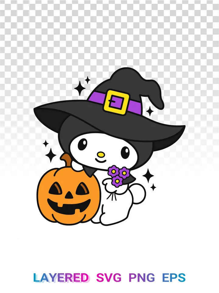 Kuromi Halloween SVG, Sanrio Witch PNG, Halloween Clipart