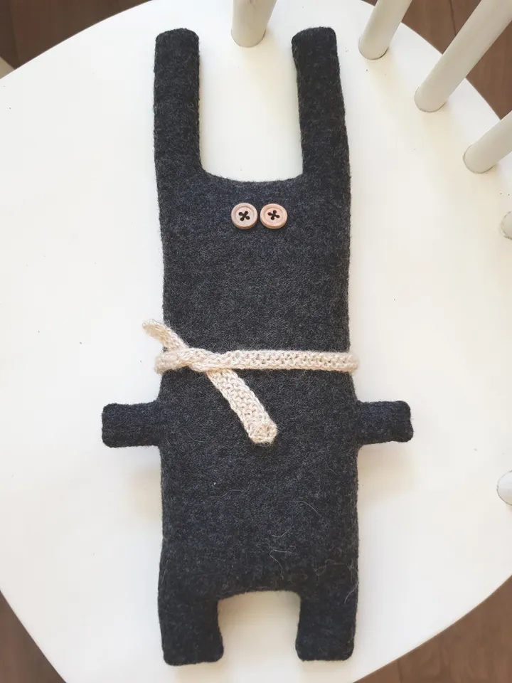 Big Black rabbit in sweater, sewing and knitting patterns PDF, digital tutorial, diy stuffed animal