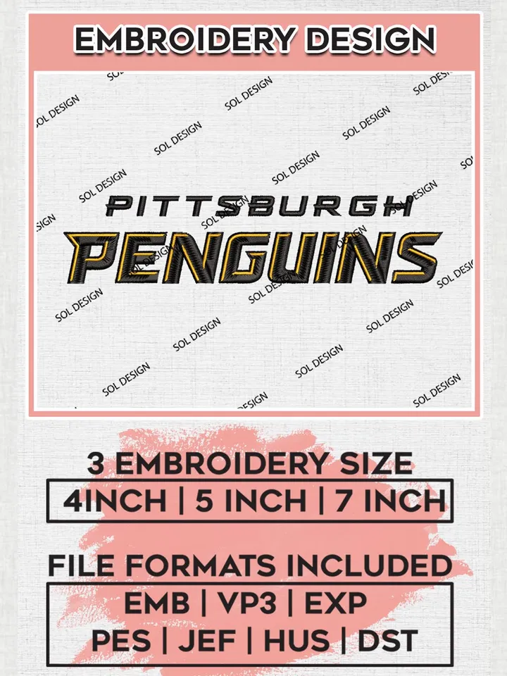 NHL Pittsburgh Penguins Wordmark Logo Embroidery Files, NHL Pittsburgh Penguins Team Embroidery Designs, NHL Embroidery Designs, NHL Machine Embroidery Designs, Digital Download