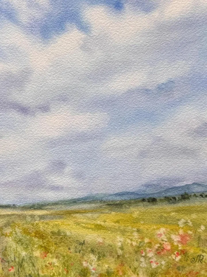 Meadow Original Painting Landscape Watercolor Painting Fields Painting