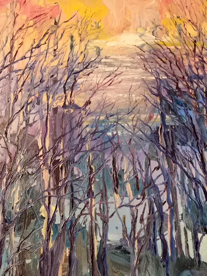 Lake Sunset Forest Art Original Oil Painting Abstract Sea Artist Svinar Oksana