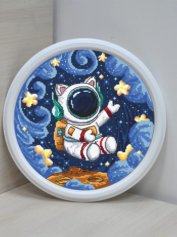 Astronaut cat cross stitch pattern PDF download Funny cat in space cross stitch chart, Space cat embroidery PDF, Outer space, Cat art #K57