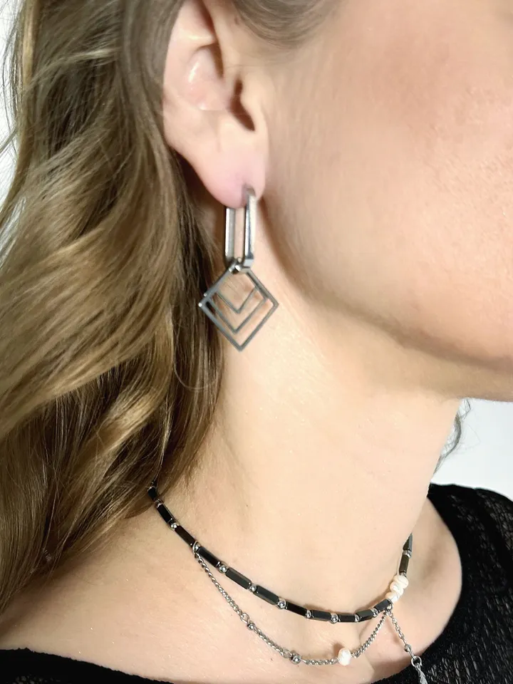 Stainless steel women's earrings Geometric fashion jewelry Unique long transforming earrings Minimalist jewelry gift