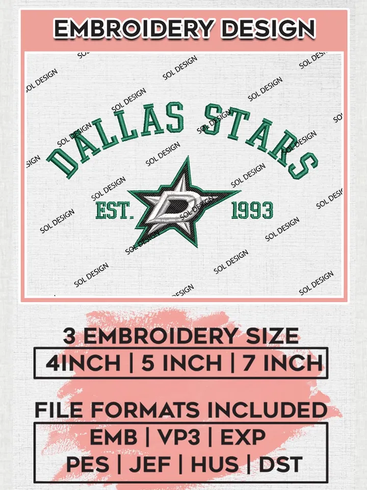 NHL Dallas Stars Est 1993 Embroidery Files, NHL Dallas Stars Machine Embroidery Designs, NHL Embroidery Designs, NHL Machine Embroidery Designs, Digital Download