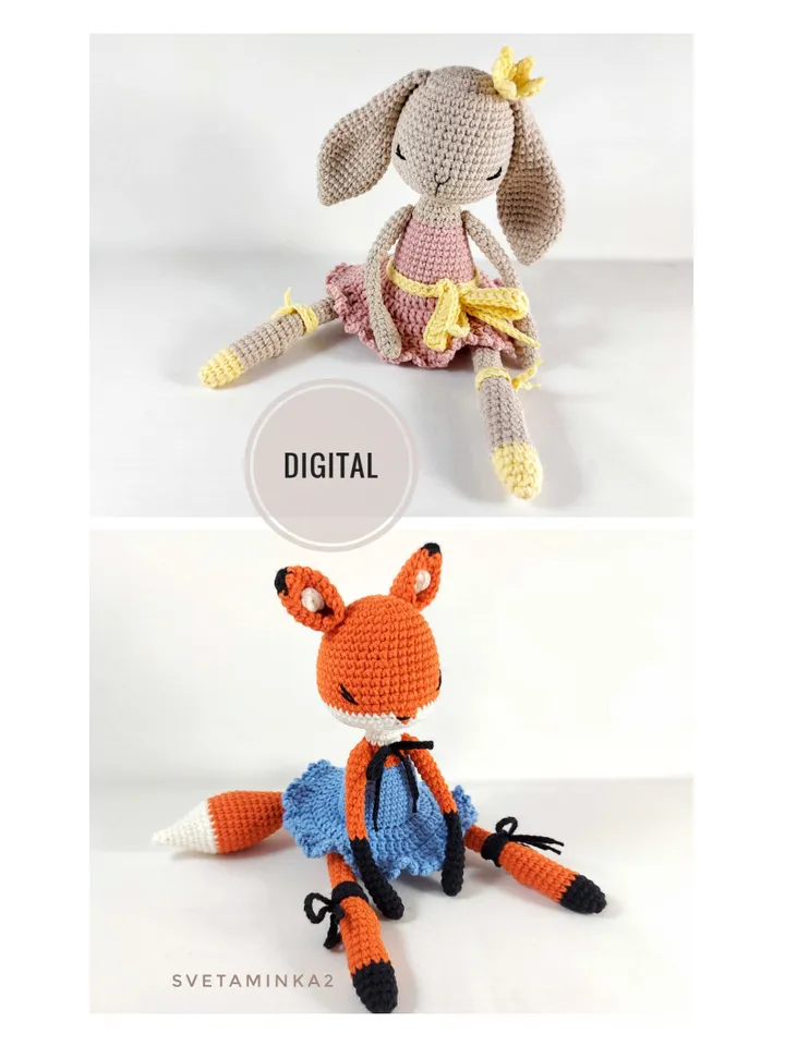 Crochet Bunny Pattern. Crochet Fox Pattern. Amigurumi Bunny. Amigurumi Fox. Digital Download. PDF.