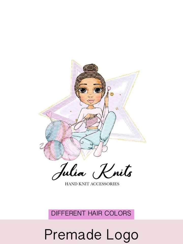 Wonderful Knitting Premade Logo Design, Small Business Logo, Yarn Logo, Logo with Wool, Cute Logo, Cartoon Logo, Crafter Handmade Logo