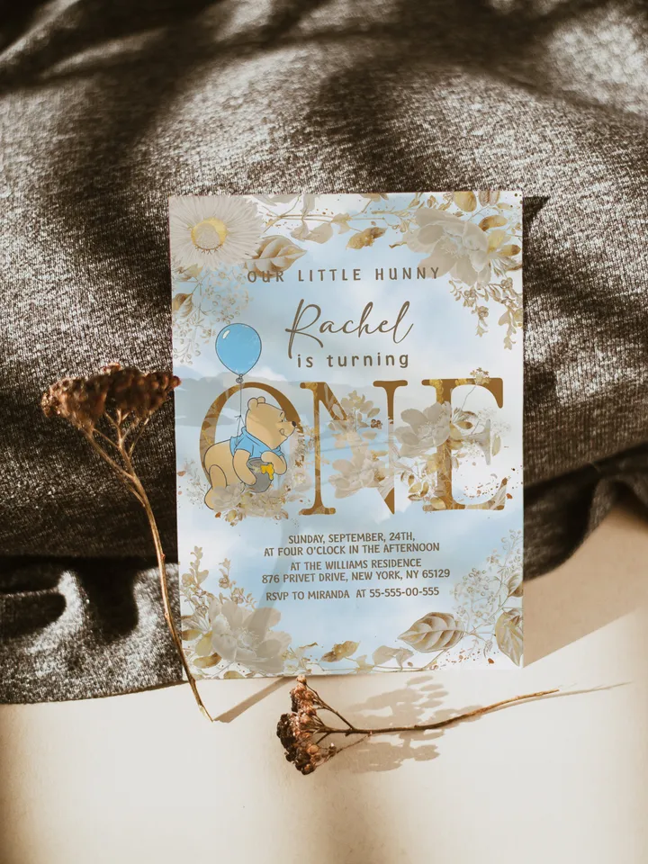 Winnie the Pooh Inspired First Birthday; Classic Winnie Pooh Invitations; Neutral Winnie Pooh Turning One; Winnie Pooh Birthday Party