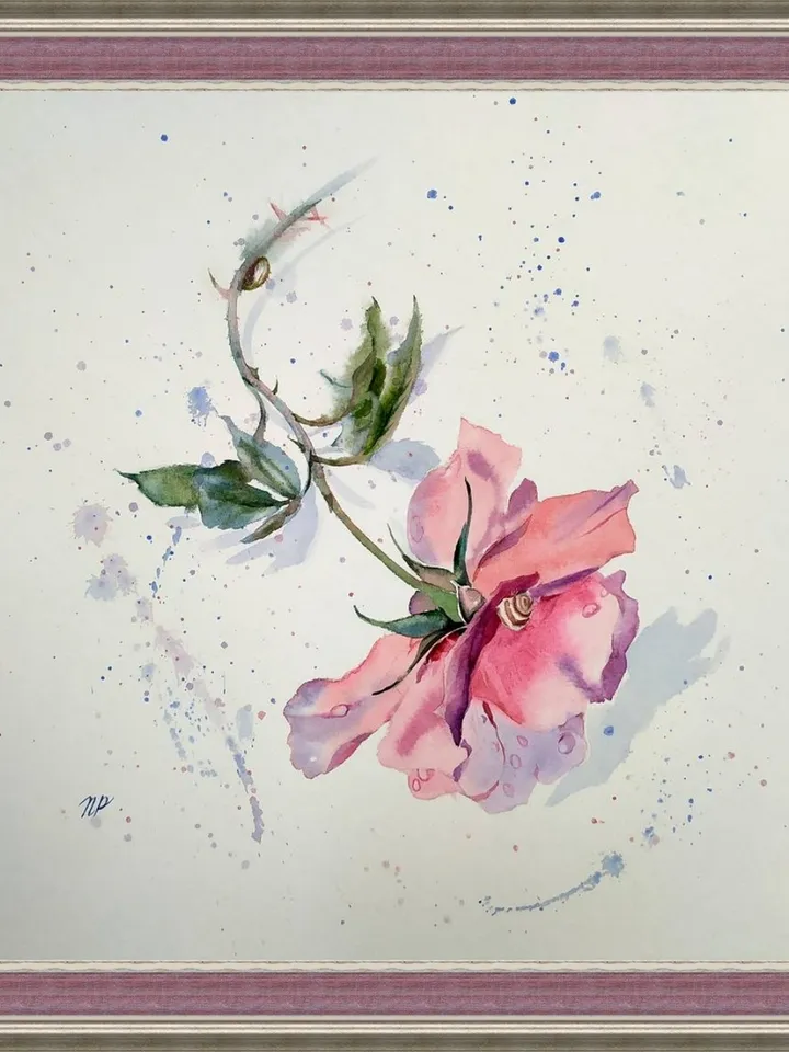 Rose Painting Floral original art 12 by 12 Red Flower watercolor square wall art Rose aquarelle by Natalia Plotnikova