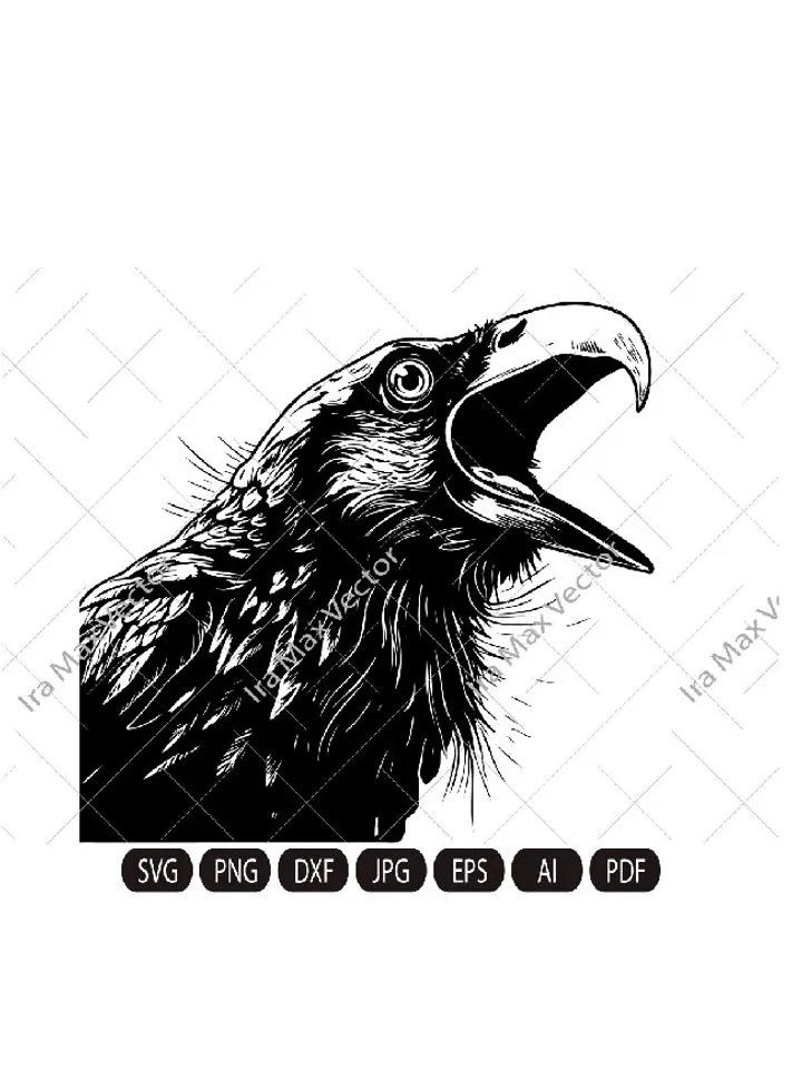 Raven svg, Crow head,Crow face,Raven head, Raven Silhouette dxf, Raven clipart, Crow svg, bird svg, Crow angry svg, raven angry