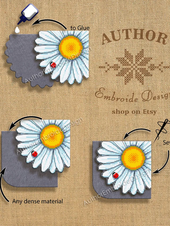 Corner bookmark cross stitch pattern PDF download Chamomile cross stitch chart, Flower bookmark pattern digital PDF Bookmark for women #B314