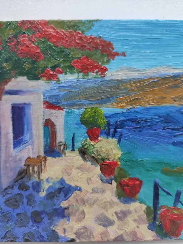 Original oil painting on cardboard Views of Greece
