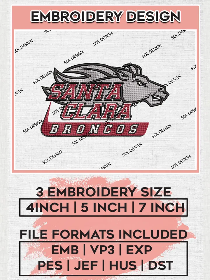 NCAA Santa Clara Broncos Team Mascot Logo embroidery designs, NCAA Santa Clara Broncos Logo Machine embroidery designs, NCAA Logo embroidery designs, NCAA Lopes Machine embroidery designs, Digital Download