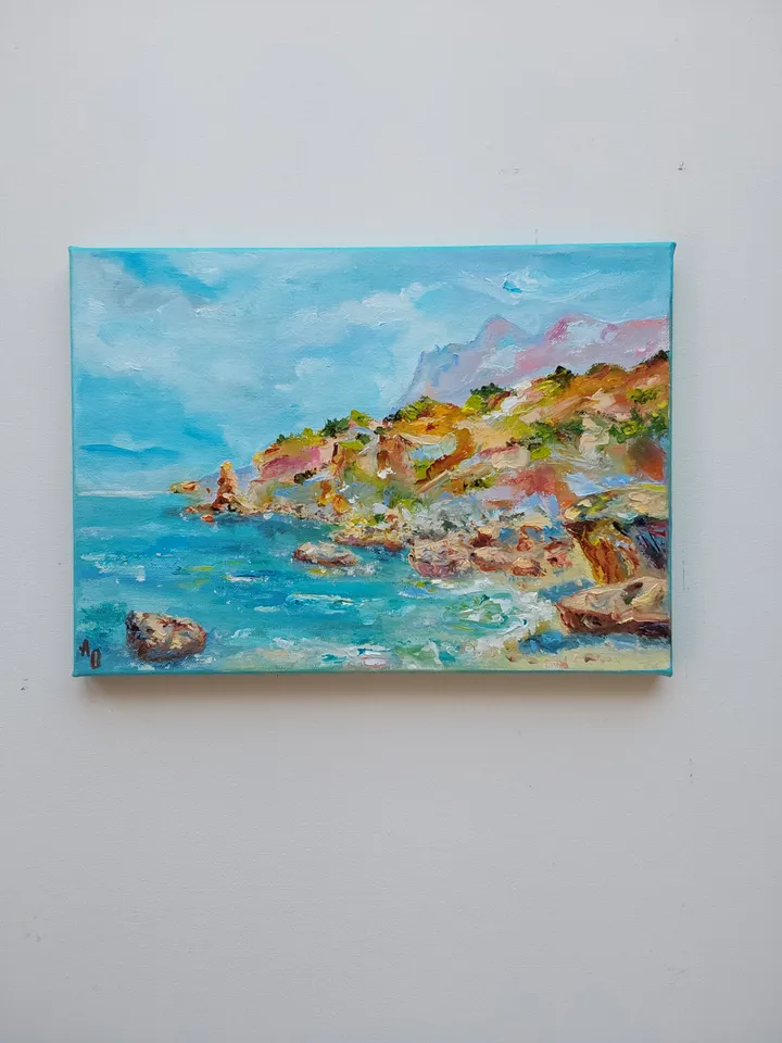 "Sea Bay" Landscape with oil on canvas 35x25cm (14x10inches)