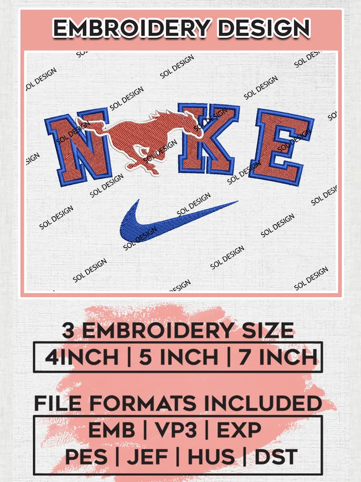 Nike SMU Mustangs Machine Embroidery Design, NCAA SMU Mustangs Embroidery Design Design files, NCAA Embroidery Designs, NCAA Machine Embroidery Designs, Digital Download