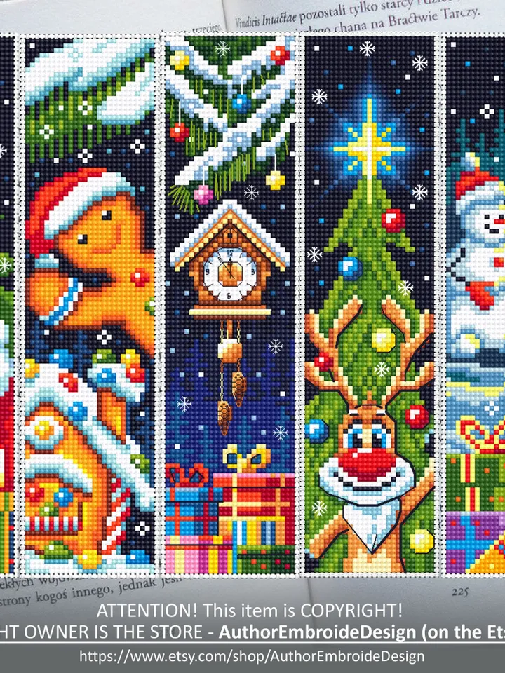 Christmas bookmark set cross stitch pattern download PDF Handmade bookmark Winter holiday cross stitch gift Kawaii bookmark New Year #B76