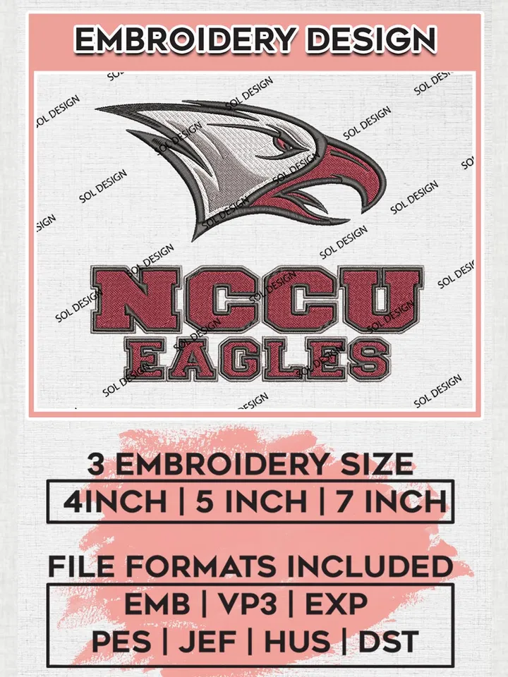 NCAA NCCU Eagles Team Logo Machine Embroidery Design, NCAA North Carolina Central Eagles Team Design Design files, NCAA Team Embroidery Designs, NCAA Machine Embroidery Designs, Digital Download