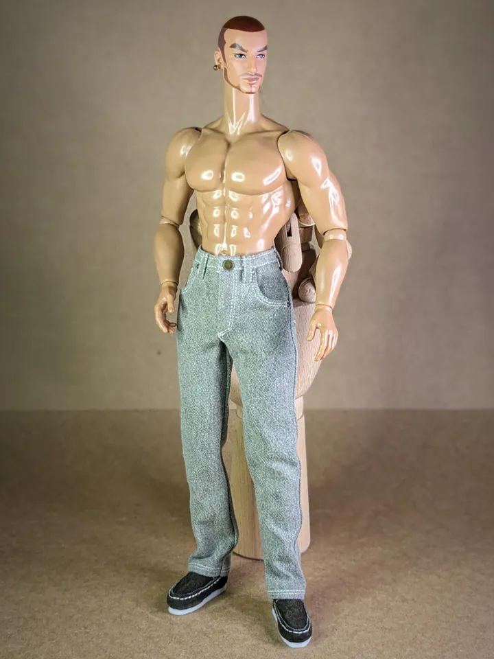 Realistic handmade khaki classic jeans for 13 inch fashion male doll (Adonis doll)