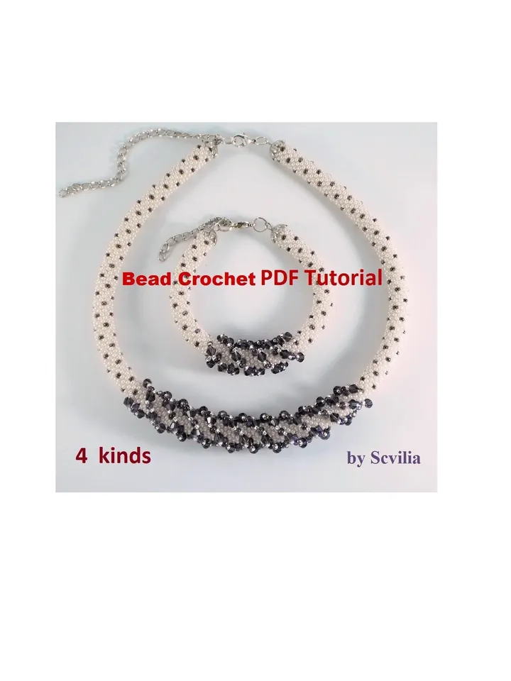 Bead crochet rope pattern for beading «Secret» necklace and bracelet 4 kinds, Tutorial, DIY, beading, Instant Download, PDF fail