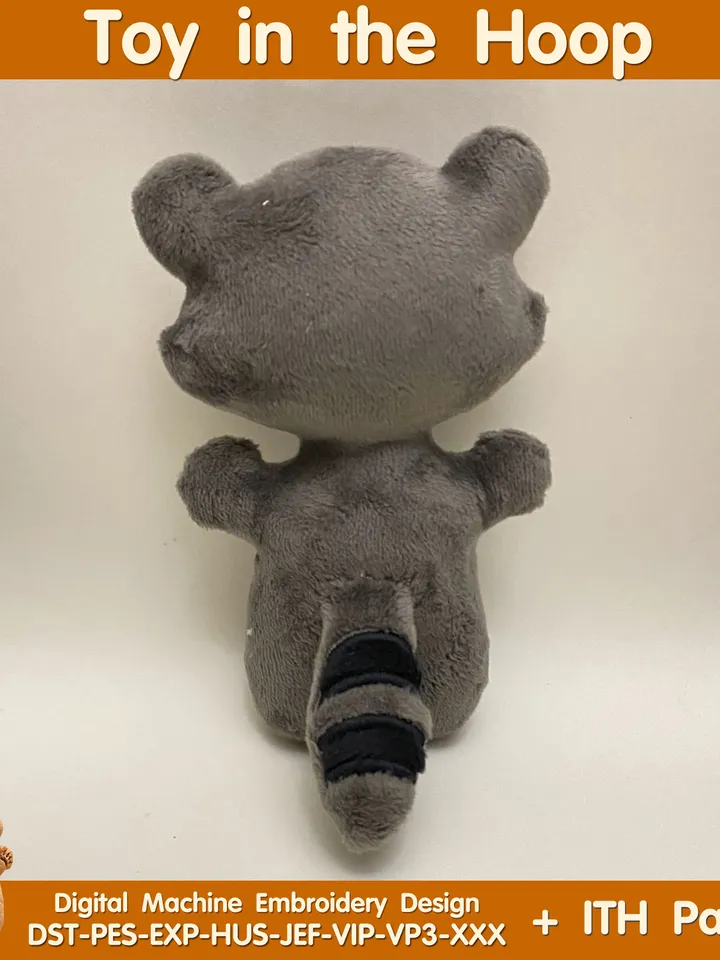 ITH Cute Raccoon toy soft stuffed in the Hoop Digital Design for Machine Embroidery