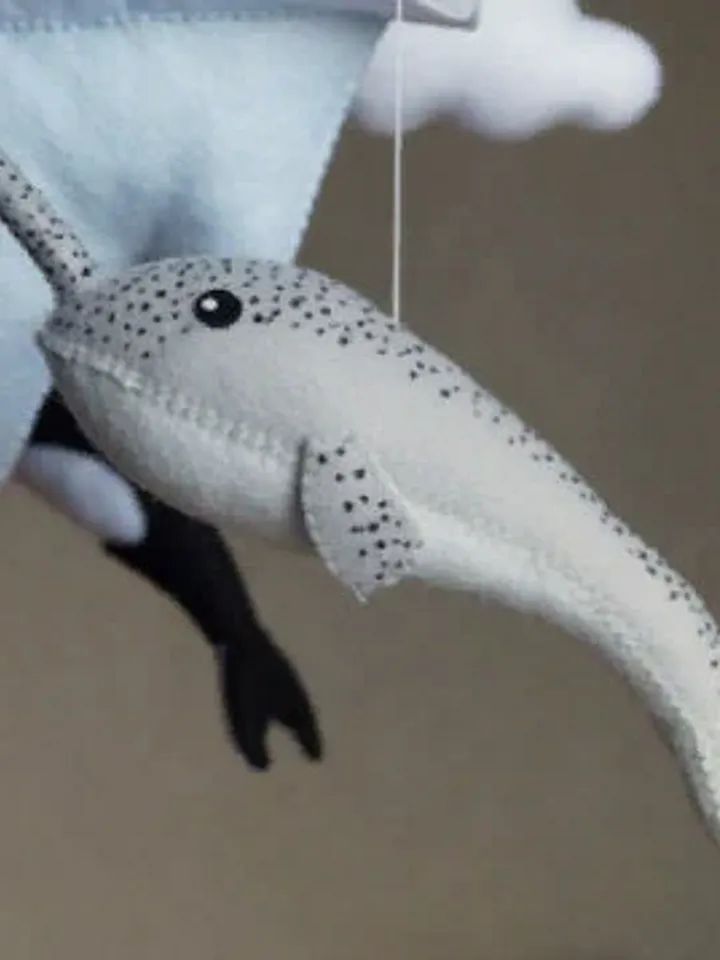 Ocean whales mobile, narwhal and orca whale, crib toy for ocean nursery