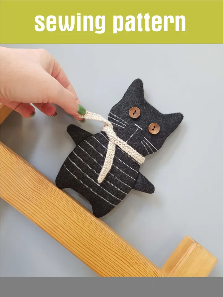 Black cat sewing pattern PDF, Halloween doll diy