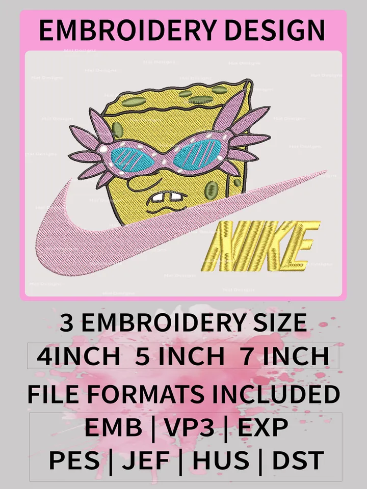 SpongeBob Wear Glasses Nike Embroidery Designs – Cool Cartoon x Nike Machine Embroidery Files 🕶️🧽✔️