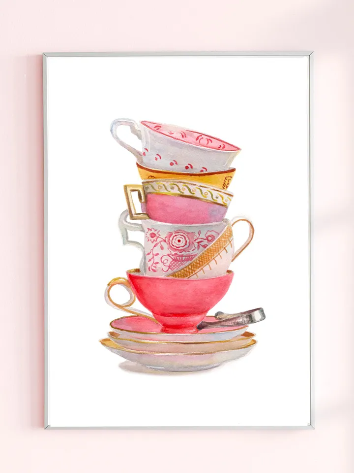 Tea Cup Wall Art Watercolor Painting Print Tea Lovers Gift Kitchen Art Mother Daughter Gift Cups Painting Gift For Tea Lover Wall Art Print