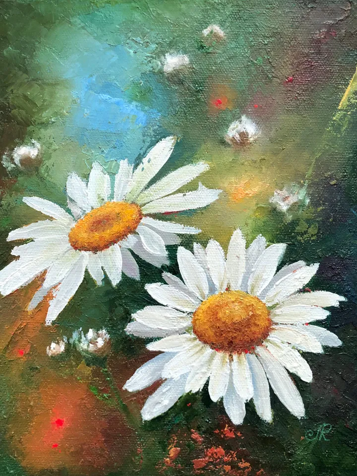 Daisies Painting Flowers Oil Wall Art Wildflowers Painting Field Wall Art