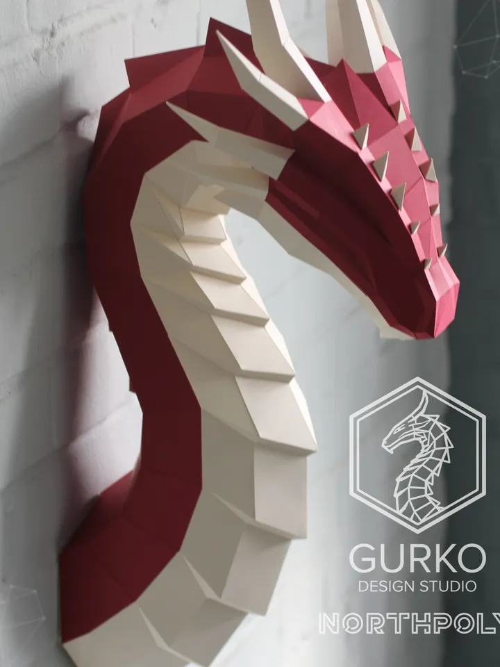 Fire Dragon Papercraft, Digital Template, PDF Download, Gurko, 3D Low Poly, Pepakura, DIY Origami Sculpture, Paper Decor, DIY Gift