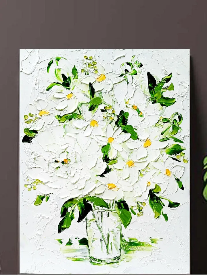 Peony Painting Flowe Daisy Original Art Impasto Oil Painting Flowers paintings Floral oil art Bouquet in Vase Painting 16x12 inch