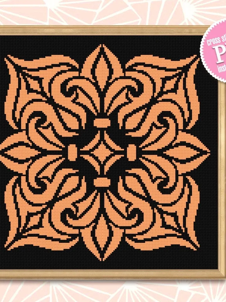 Square mandala cross stitch pattern download PDF, Easy mandala embroidery PDF, Monochrome cross stitch chart Modern quick cross stitch #M121