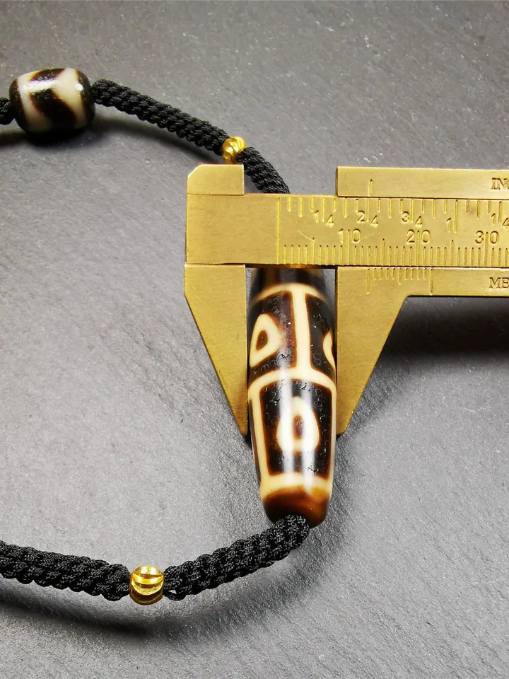 Gandhanra Antique Tibetan 9 Eyed Bodhi Dzi Bead Necklace, 2.1" x 0.51", 40 Years Old