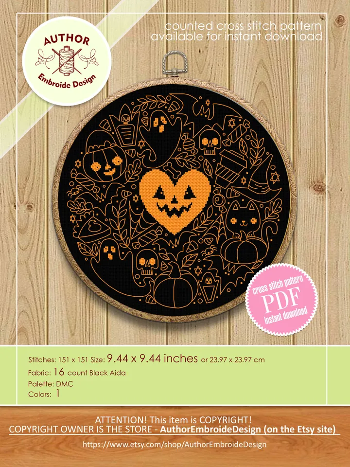 Halloween cross stitch pattern PDF download Halloween digital for hand embroidery PDF, Halloween sampler cross stitch, Backstitch chart #H58