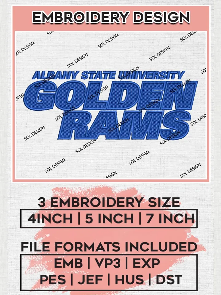 NCAA Golden Rams Univer.sity Team Writing Logo Embroidery Design Files, NCAA Albany State Golden Rams Machine Embroidery, NCAA Teams, 3 sizes, NCAA Machine embroidery designs, Digital Download