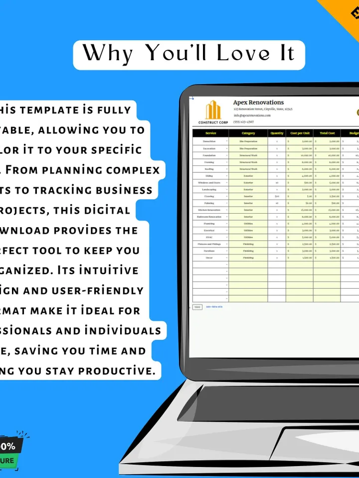 Construction Renovation Budget Template, Editable Google Sheets Digital Download, Easy-to-Use Project Cost Tracker, Home Renovation Planner